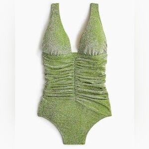 J. Crew NWT Sparkle Ruched One Piece Swimsuit green shimmer metallic